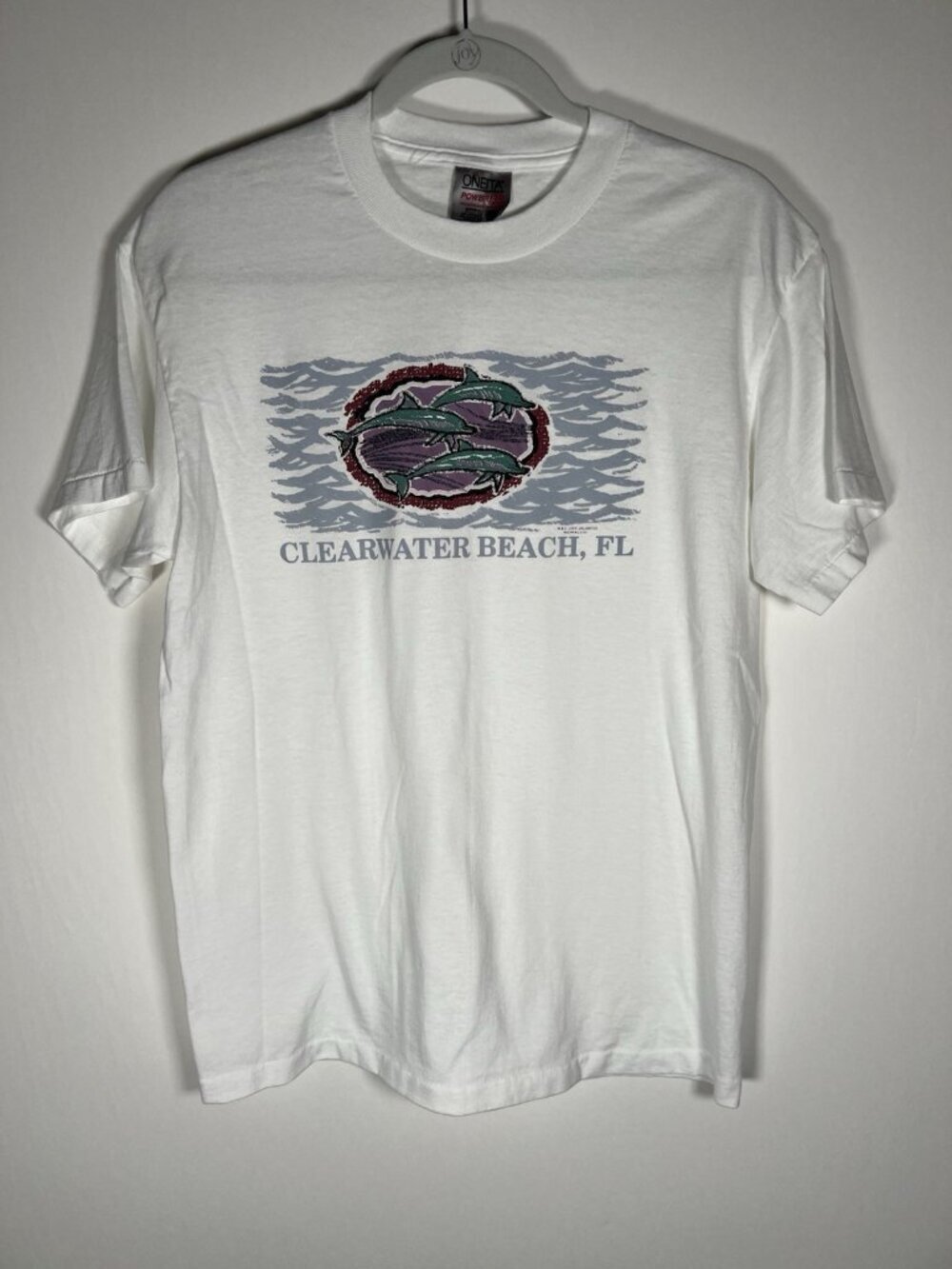 Vintage 90s Oneita 1998 Clearwater Beach Florida white souvenir fish tshirt M